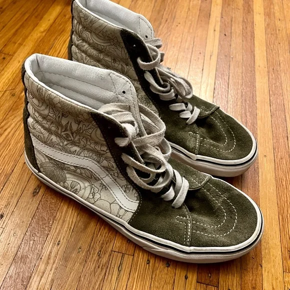 Women’s Vans Green Floral High Tops - size 9 - Picture 5 of 8